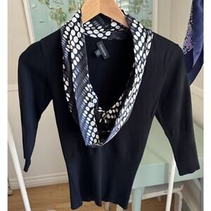 VTG 90s Y2K BeBe Black White Polka Dot Top XS Mob Wife Scarf